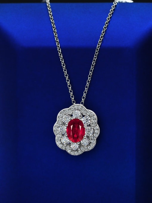 Red [P 1923] 925 Sterling Silver High Carbon Diamond Red Geometric Luxury Necklace